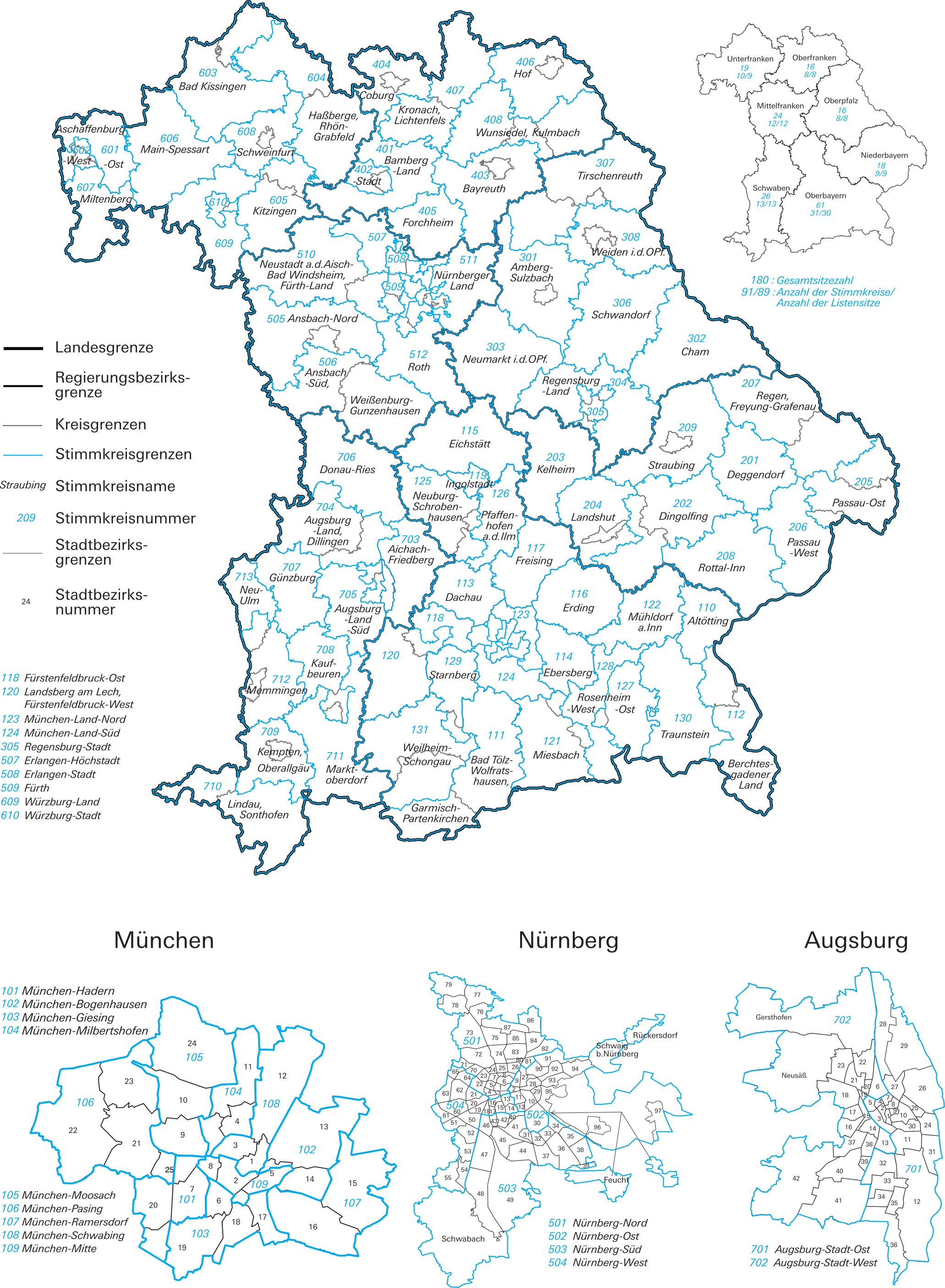 Darstellung der Stimmkreise zur Landtagswahl 2023